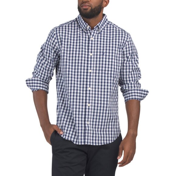 NAUTICA Blueprint Long Sleeve Plaid Button Down Stretch Shirt - Picture 1 of 2
